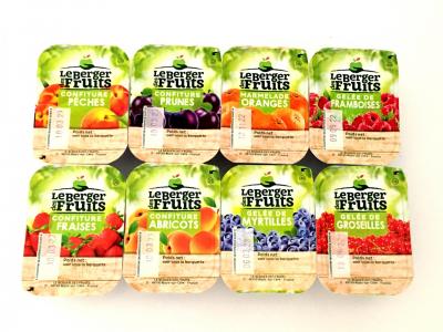 Assortiment de confitures berger de fruits 30g 8 parfums le lot de 5 soit 40 barquettes assorties