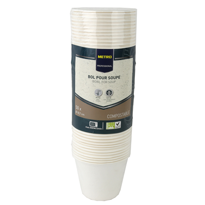 Bol a soupe jetable rond biodegradable blanc 450 ml x 50