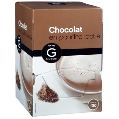 Chocolat en poudre lacté en dosettes 100 x 30 G Gilbert pour professionnels  et collectivités