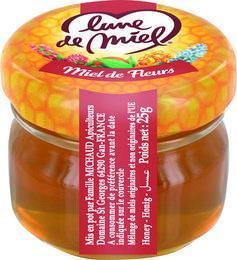 Miel de fleurs liquide pot en verre 25 g x 50