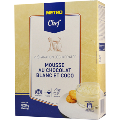 Preparation pour mousse au chocolat blanc et coco 820 g metro chef