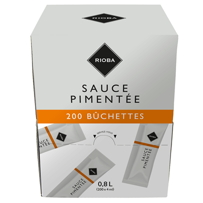 Sauce pimentee 200 x 4 ml rioba en carton pour professionnels et collectivites