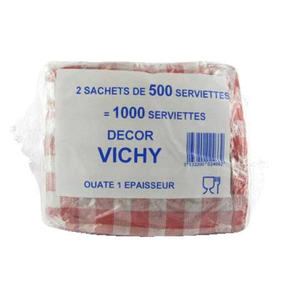 Serviette jetable 1 pli vichy rouge h 29 x l 32 cm x 1000 tork