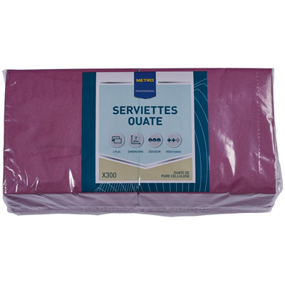 Serviette jetable 2 plis cellulose aubergine 23 x 23 cm x 200