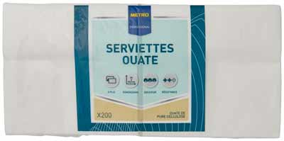 Serviette jetable 2 plis cellulose blanc 33 x 33 cm x 200