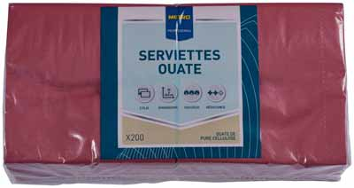 Serviette jetable 2 plis cellulose bordeaux 33 x 33 cm x 200