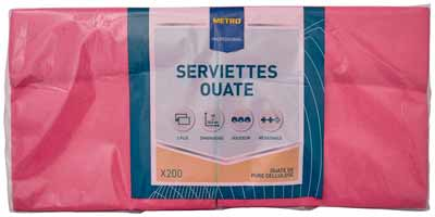 Serviette jetable 2 plis cellulose fuchsia 33 x 33 cm x 200