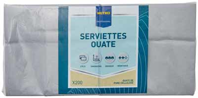 Serviette jetable 2 plis cellulose gris 33 x 33 cm x 200