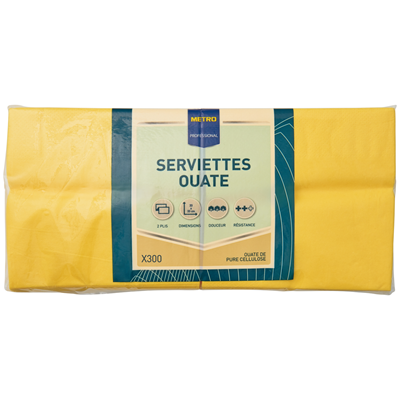 Serviette jetable 2 plis cellulose jaune 33 x 33 cm x 200