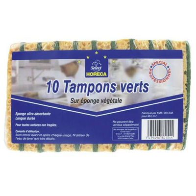 Tampon vert sur eponge vegetale x 10